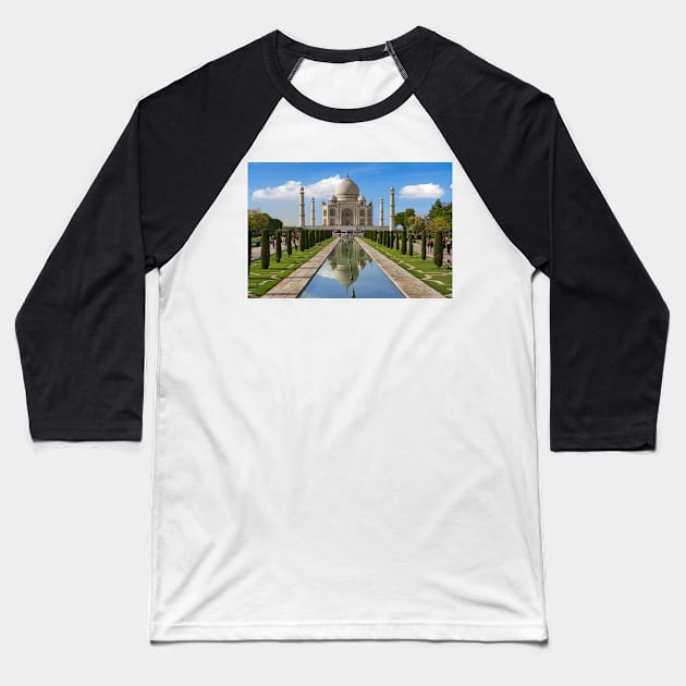 Taj Mahal with reflection north side. Baseball T-Shirt by bulljup